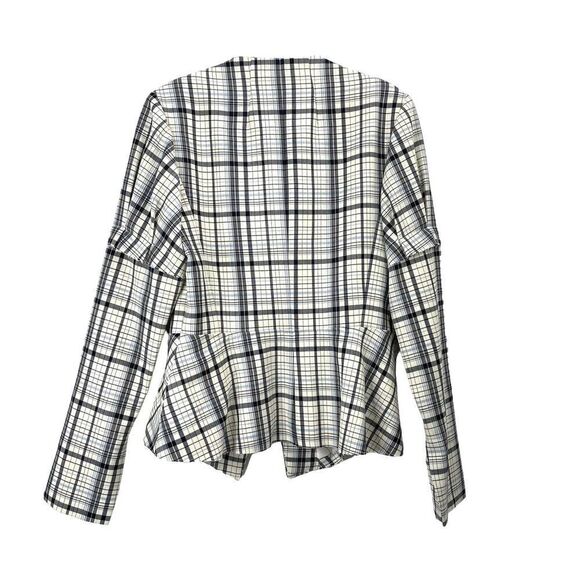 LEWIT Check plaid virgin wool raw edge peplum blazer jacket Sz M - Picture 7 of 11